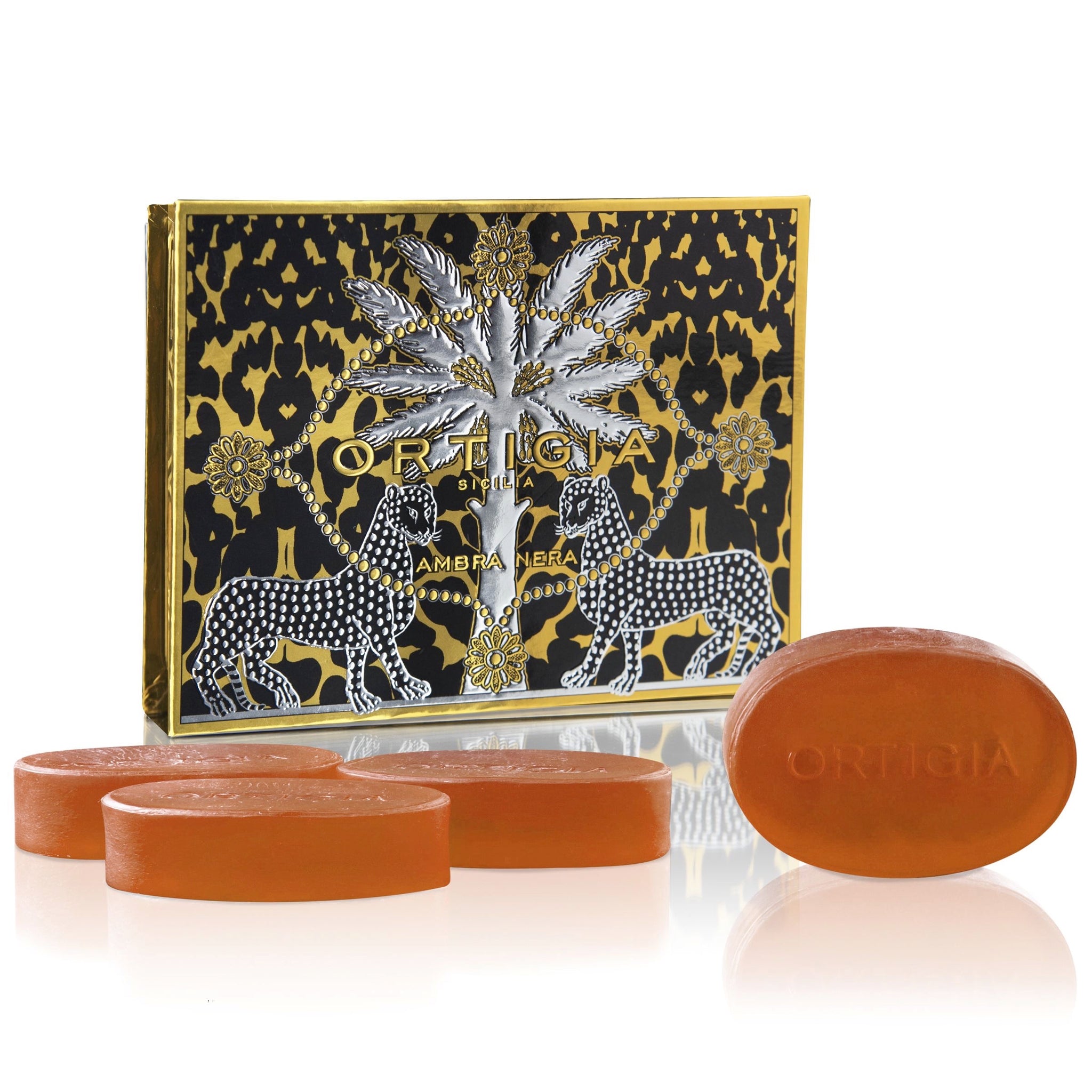 Ortigia Ambra Nera Glycerine Soap Bars |  Small Boxed Set of 40g x4