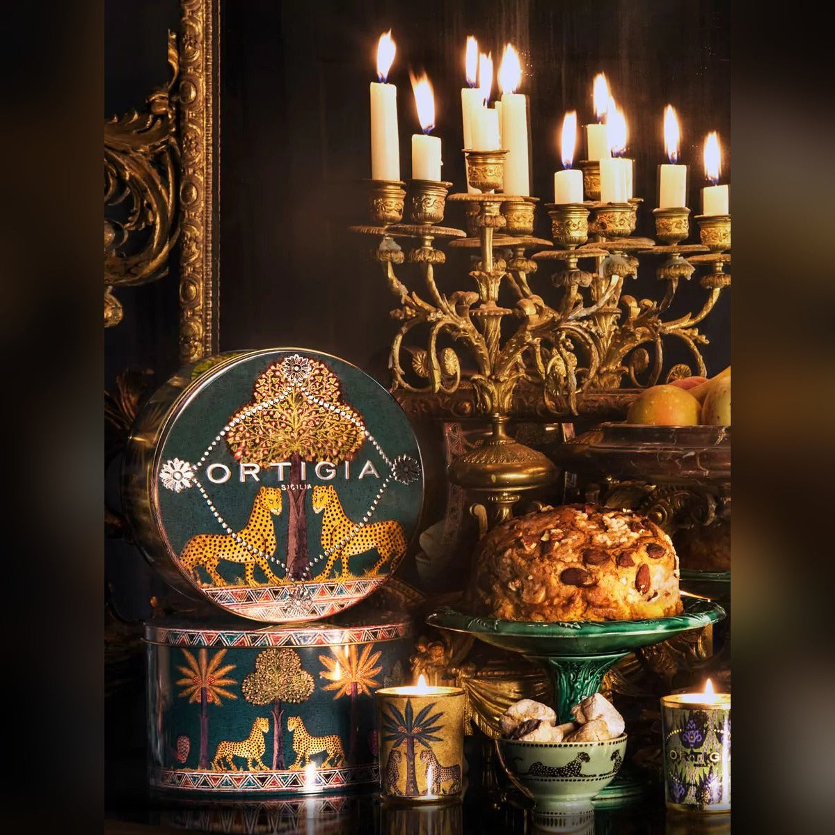 Ortigia Mandarin Veneziana Cake in Green Tin lifestyle